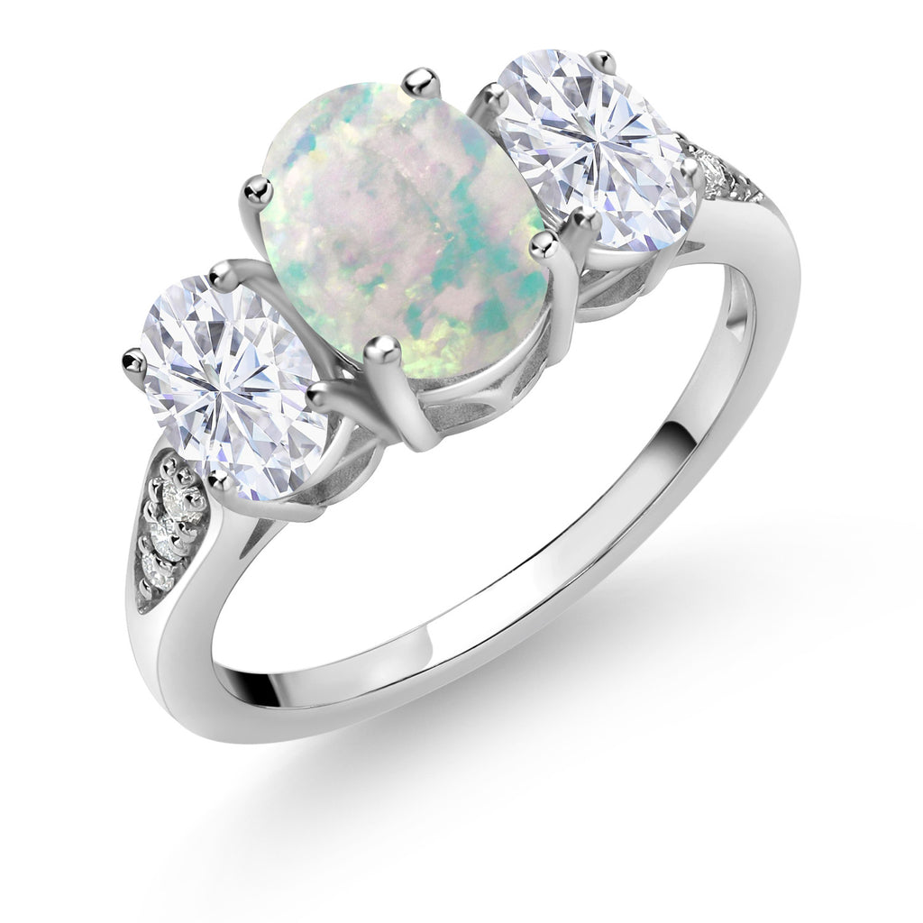 White Simulated Opal - October_6_Ring in 10K White Gold