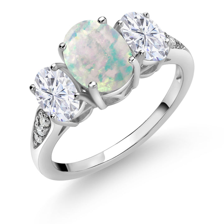 White Simulated Opal - October_7_Ring in 10K White Gold