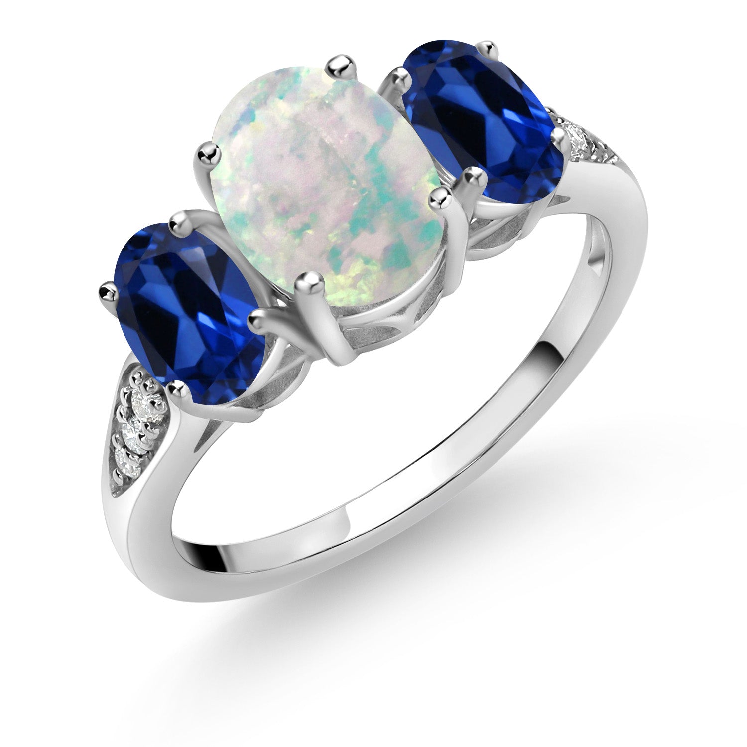 White Simulated Opal-Cabochon - October_7_Ring in 10K White Gold