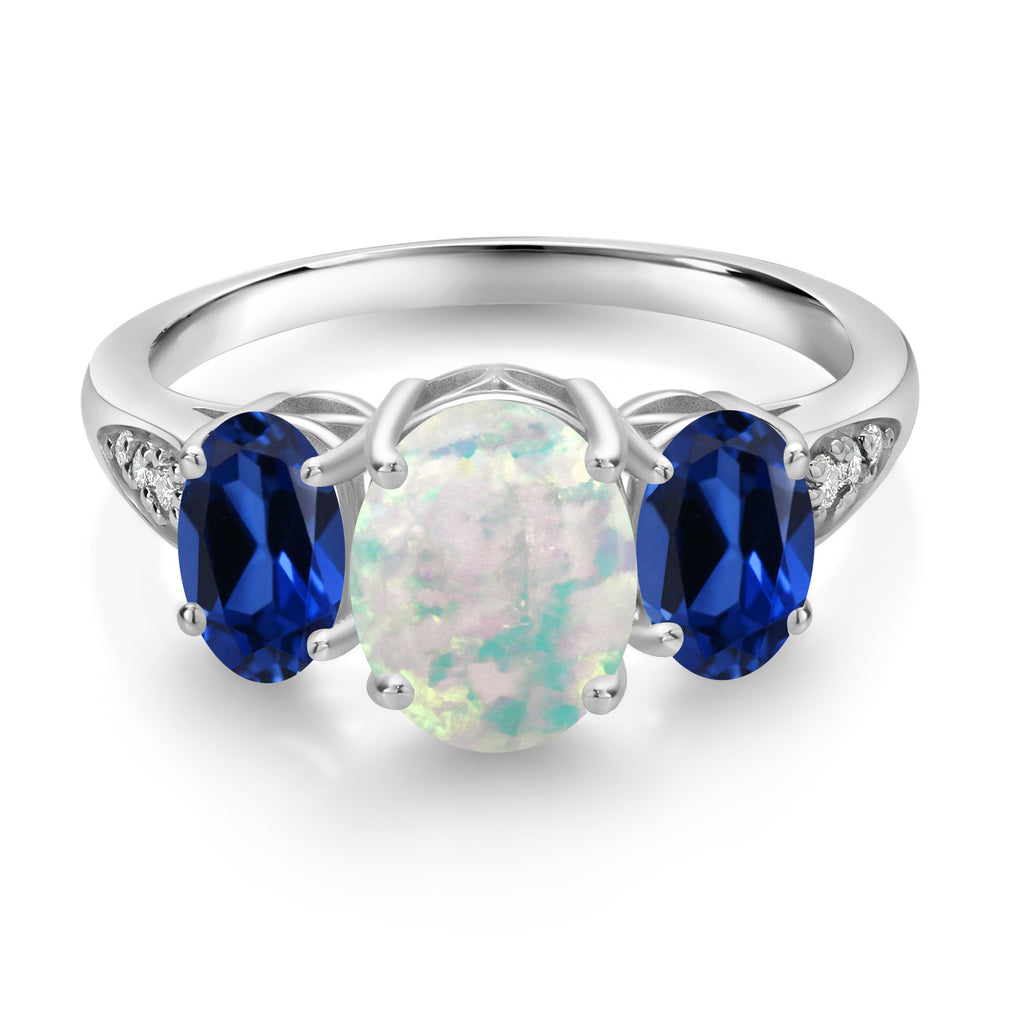 Opal - Created Sapphire and Lab Grown Diamond_7_Ring in 10K White Gold