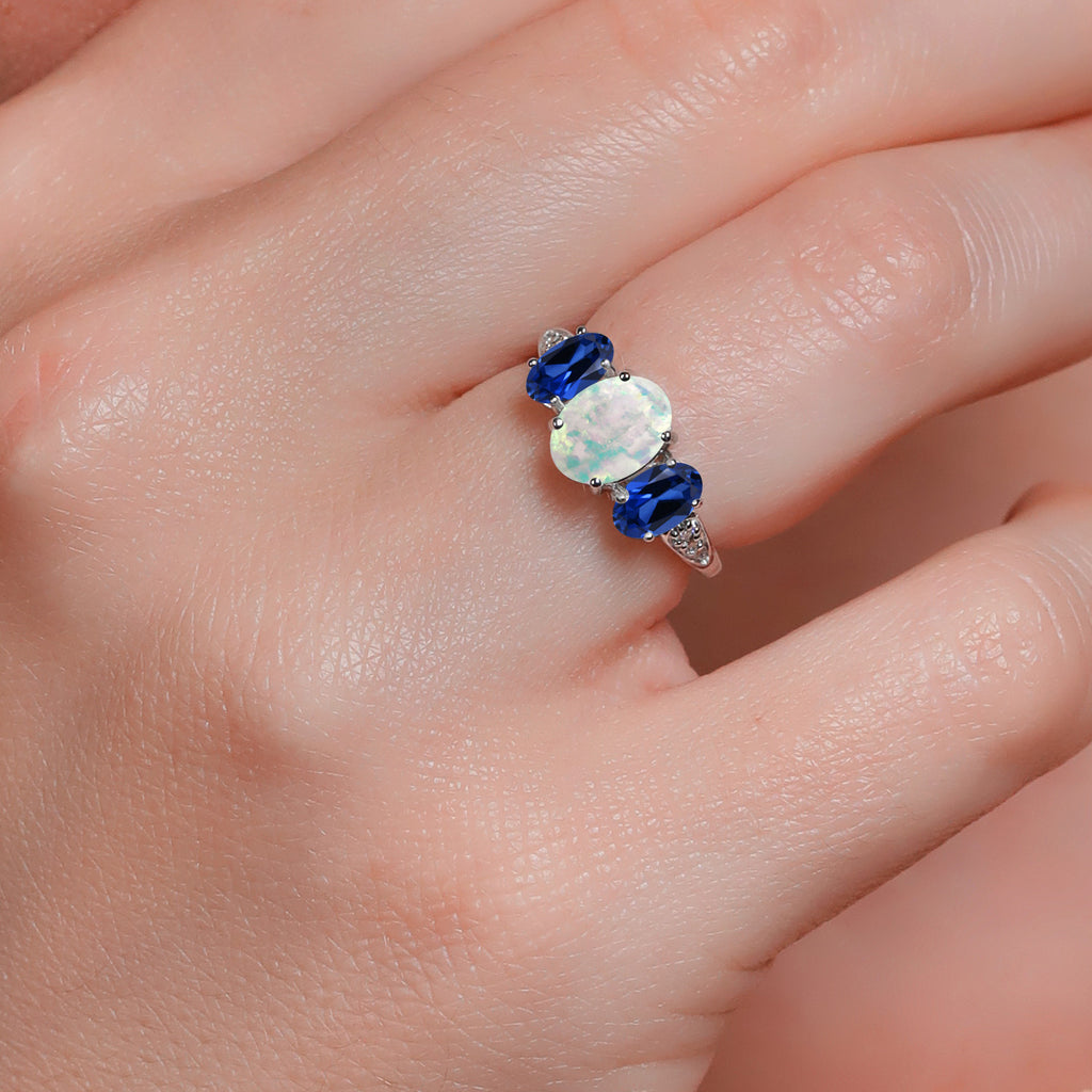 Opal - Created Sapphire and Lab Grown Diamond_7_Ring in 10K White Gold