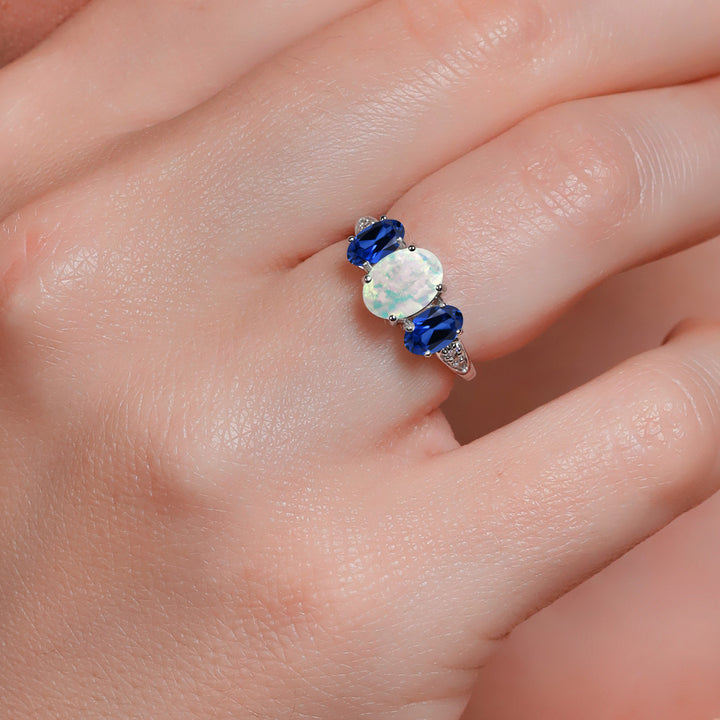 Opal - Created Sapphire and Lab Grown Diamond_7_Ring in 10K White Gold