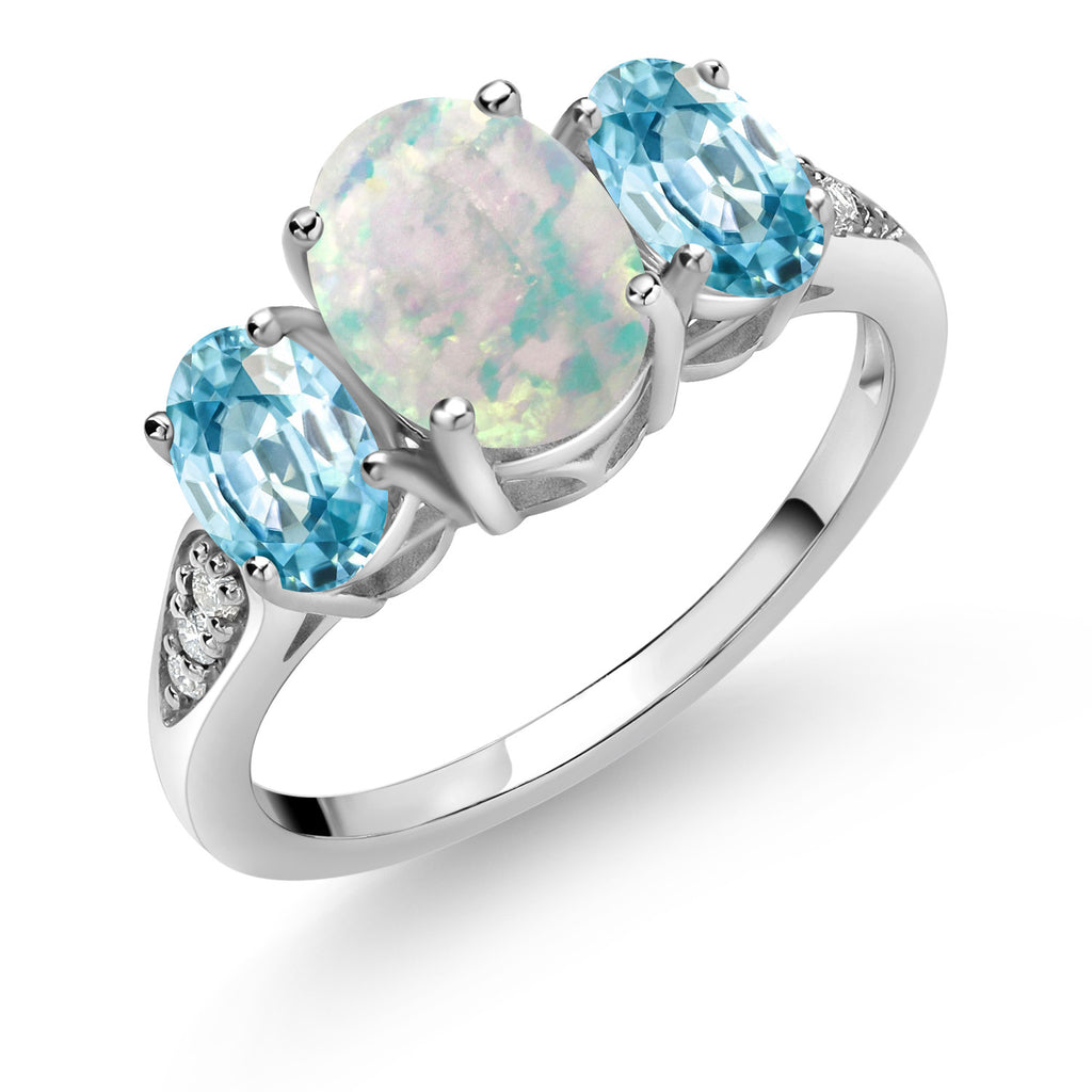 White Simulated Opal - October_7_Ring in 10K White Gold