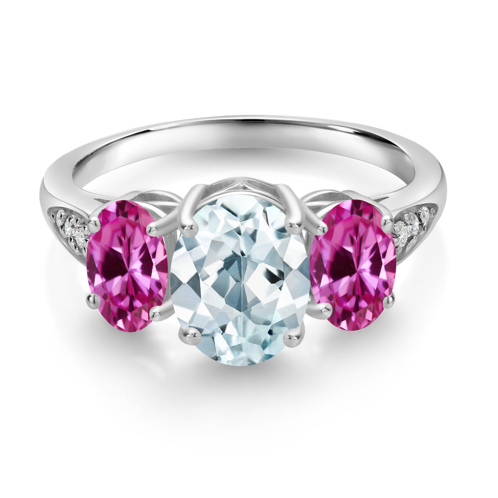 Aquamarine - Created Sapphire and Lab Grown Diamond_5_Ring in 10K White Gold