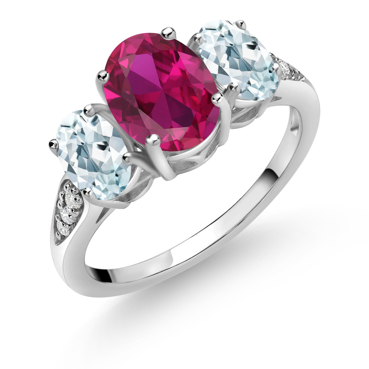 Created Ruby - Aquamarine and Lab Grown Diamond_6_Ring in 10K White Gold
