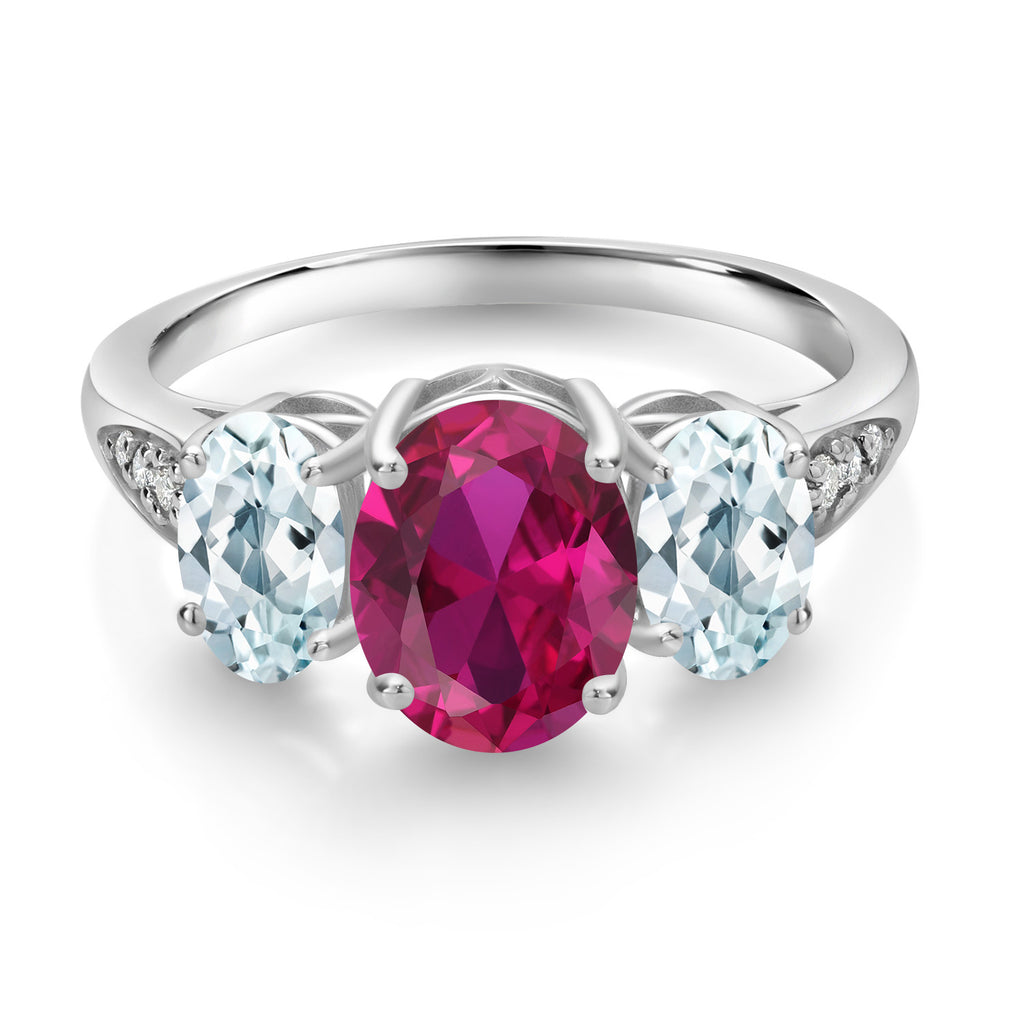Created Ruby - Aquamarine and Lab Grown Diamond_6_Ring in 10K White Gold