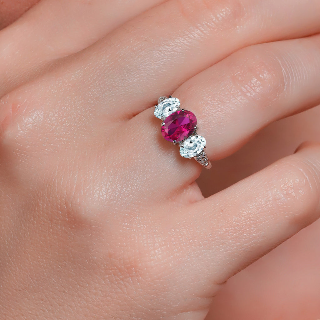 Created Ruby - Aquamarine and Lab Grown Diamond_6_Ring in 10K White Gold