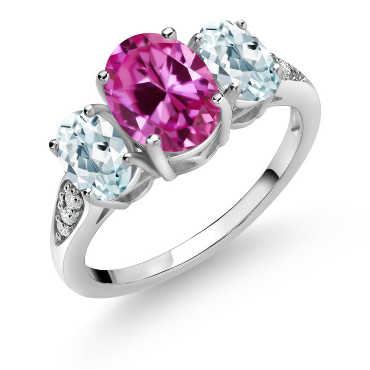 Pink Created Sapphire_5_Ring in 10K White Gold