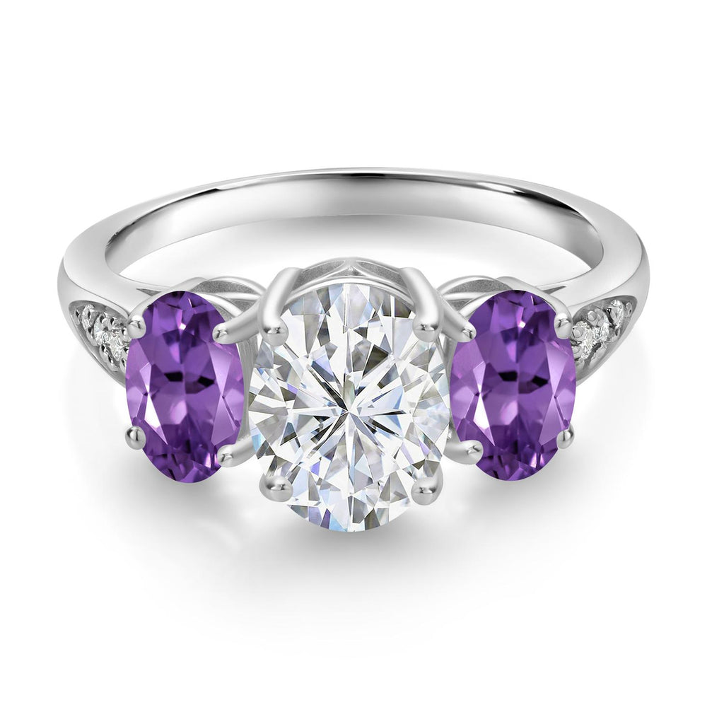 Lab Grown Diamond and Amethyst_7_Ring in 10K White Gold