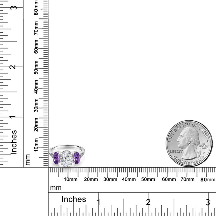 Lab Grown Diamond and Amethyst_7_Ring in 10K White Gold