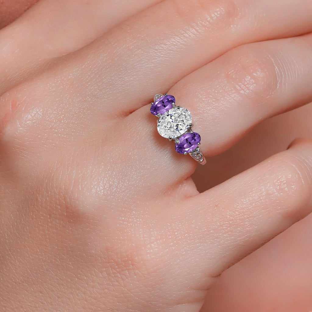 Lab Grown Diamond and Amethyst_7_Ring in 10K White Gold