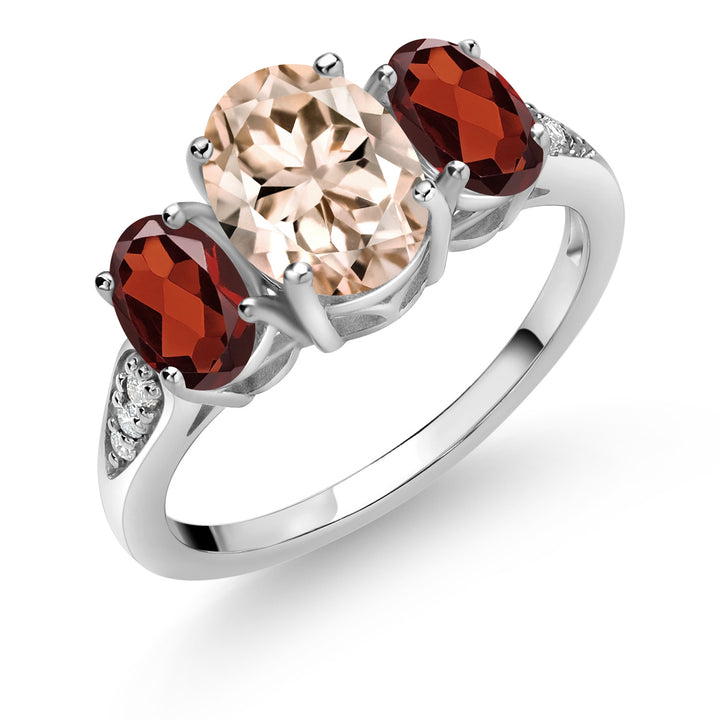 Morganite - Garnet and Lab Grown Diamond_7_Ring in 10K White Gold