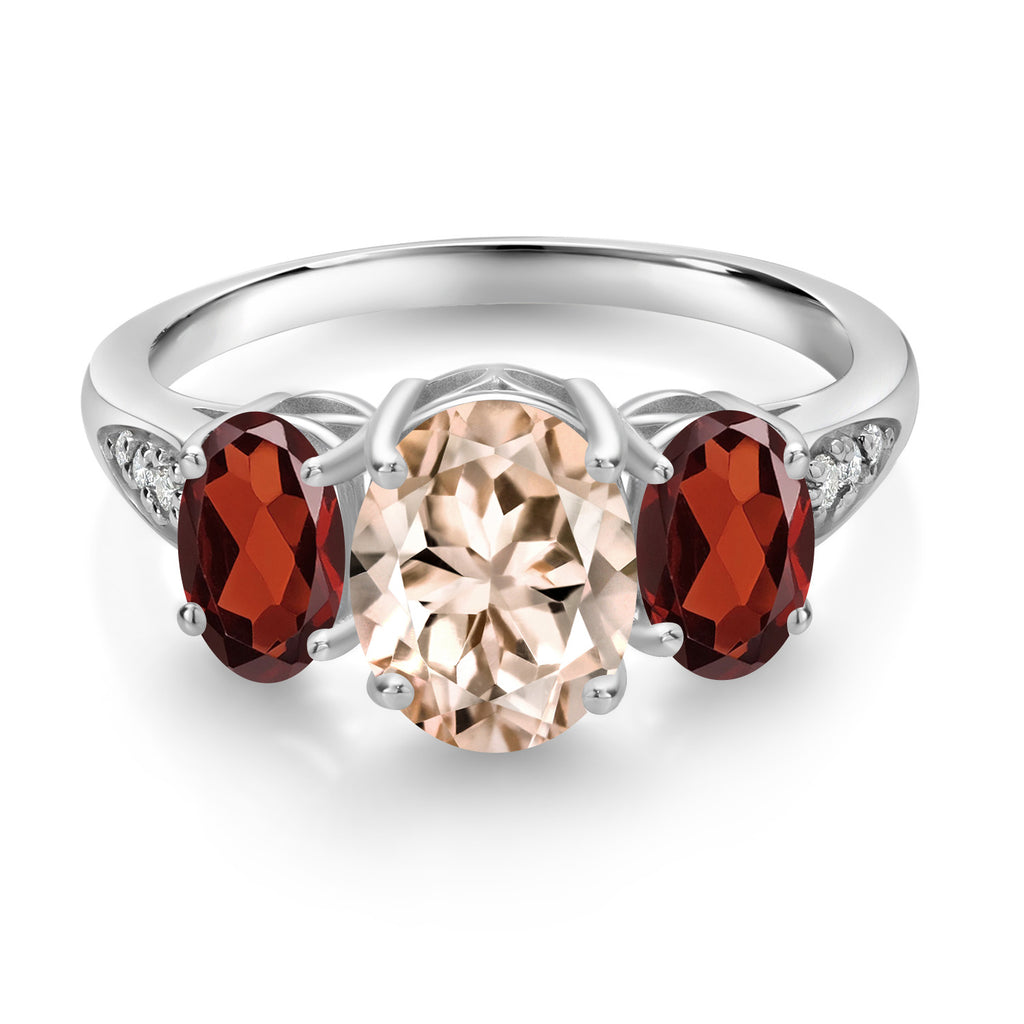Morganite - Garnet and Lab Grown Diamond_7_Ring in 10K White Gold