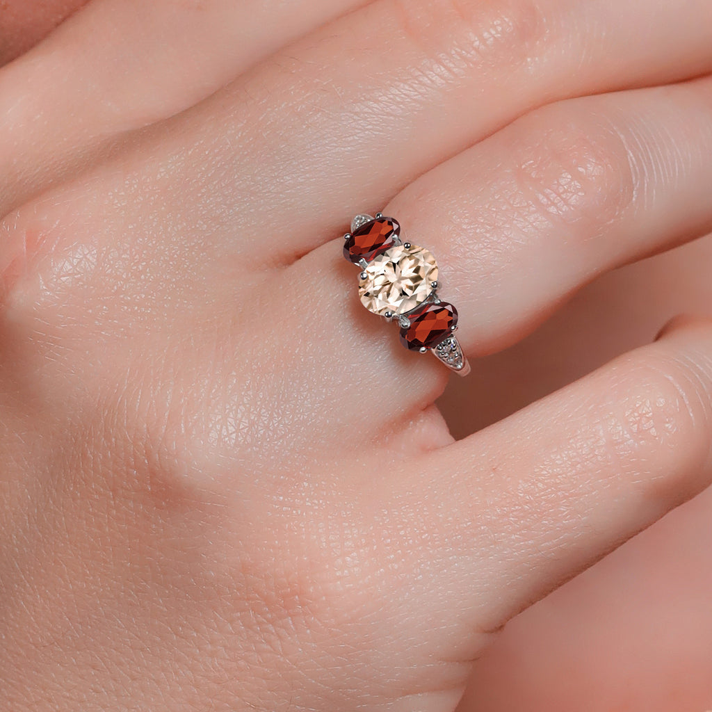 Morganite - Garnet and Lab Grown Diamond_7_Ring in 10K White Gold