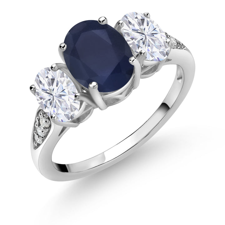 Sapphire - Moissanite and Lab Grown Diamond_7_Ring in 10K White Gold