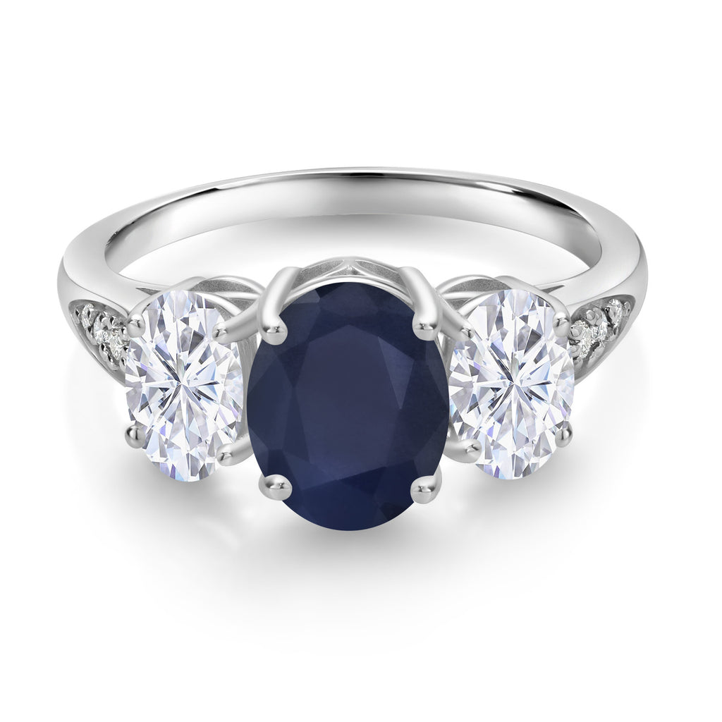 Sapphire - Moissanite and Lab Grown Diamond_7_Ring in 10K White Gold