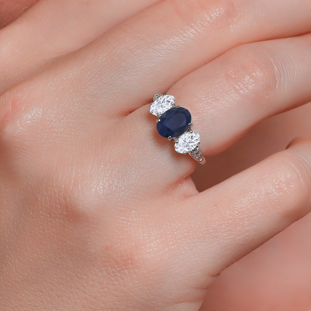Sapphire - Moissanite and Lab Grown Diamond_7_Ring in 10K White Gold