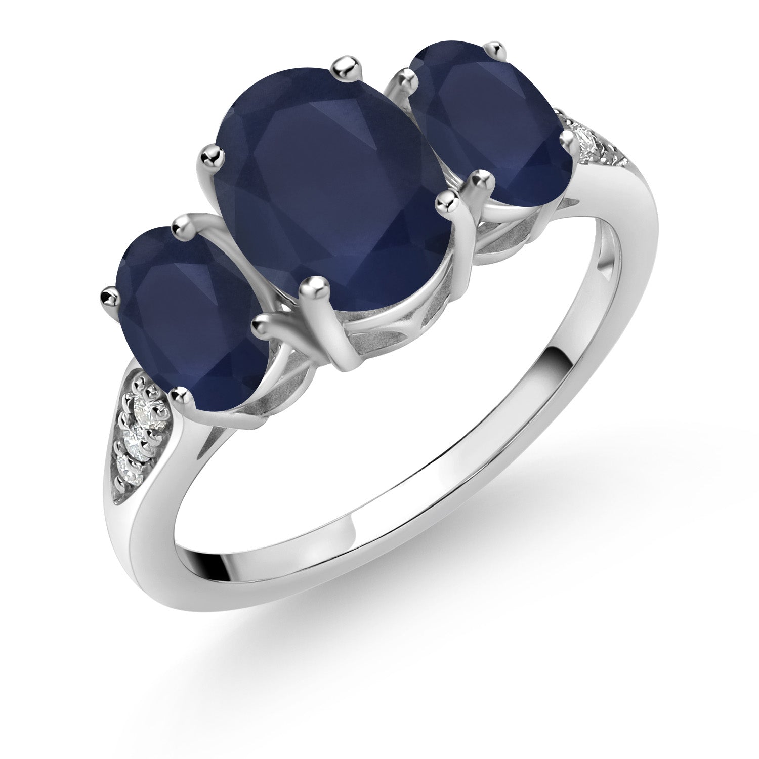 10K White Gold Blue Sapphire and White Lab Grown Diamond 3-Stone Engagement Ring | 2.94 Cttw | Three Stone Wedding Anniversary Promise Ring For Women | Available In Size 5, 6, 7, 8, 9