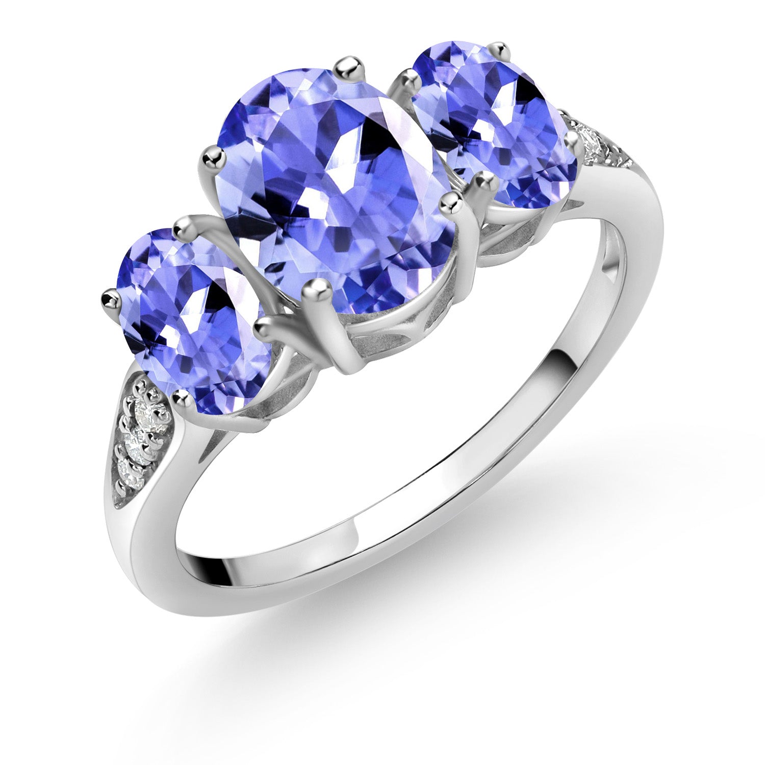 10K White Gold Blue Tanzanite and White Lab Grown Diamond 3 Stone Engagement Ring For Women (2.10 Cttw, Gemstone Birthstone, Available In Size 5, 6, 7, 8, 9)