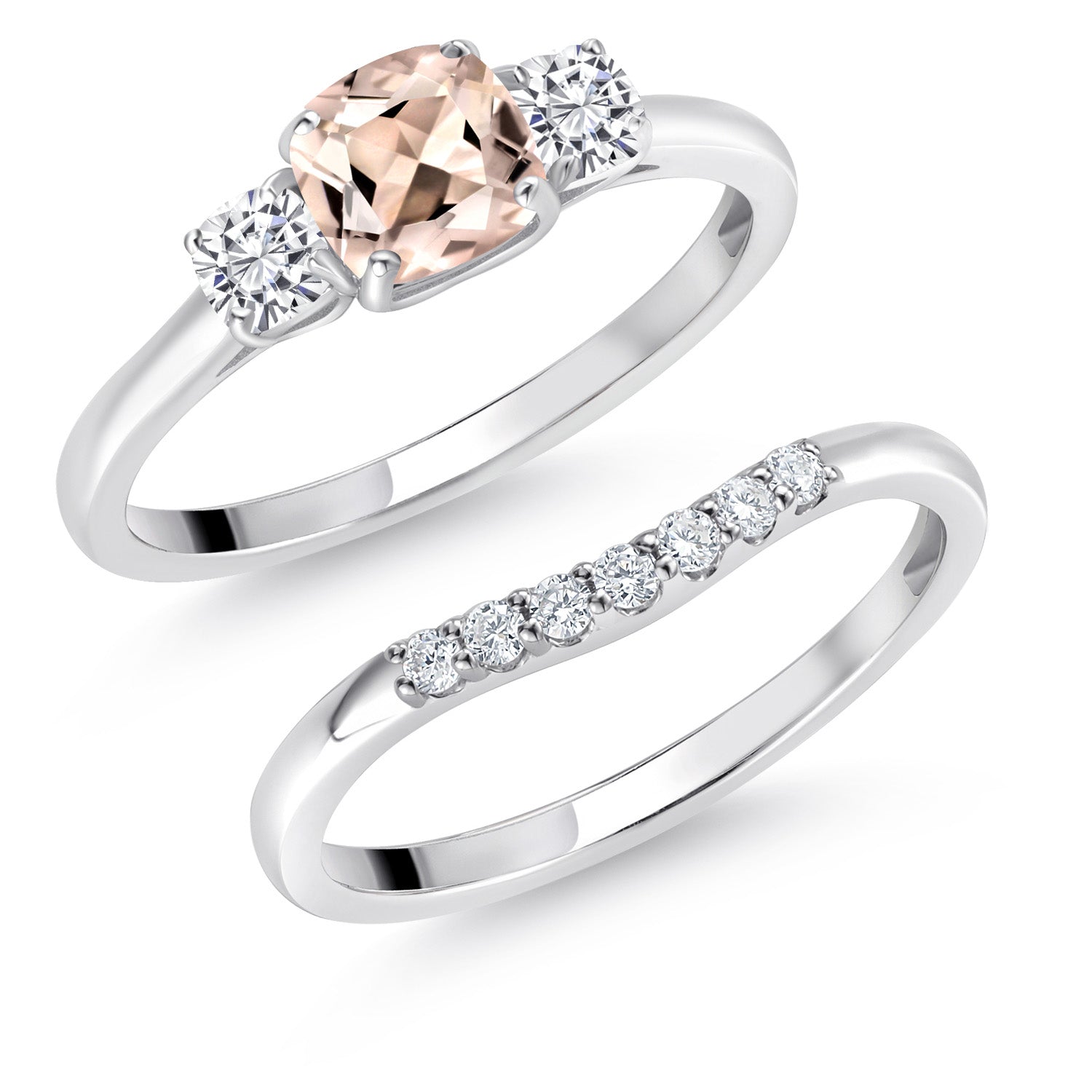 Morganite - Moissanite and Lab Grown Diamond_5_Ring in 10K White Gold
