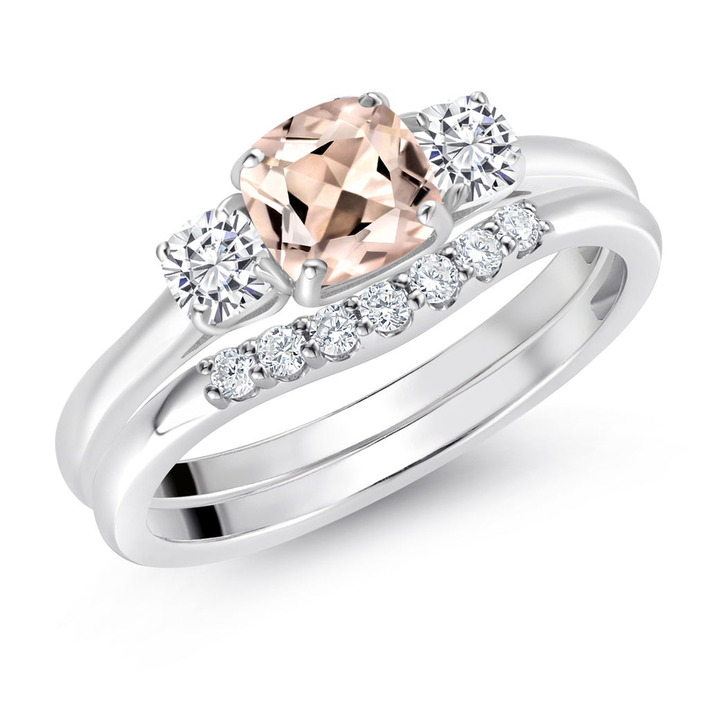 Morganite - Moissanite and Lab Grown Diamond_5_Ring in 10K White Gold
