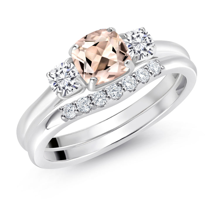 Morganite - Moissanite and Lab Grown Diamond_5_Ring in 10K White Gold