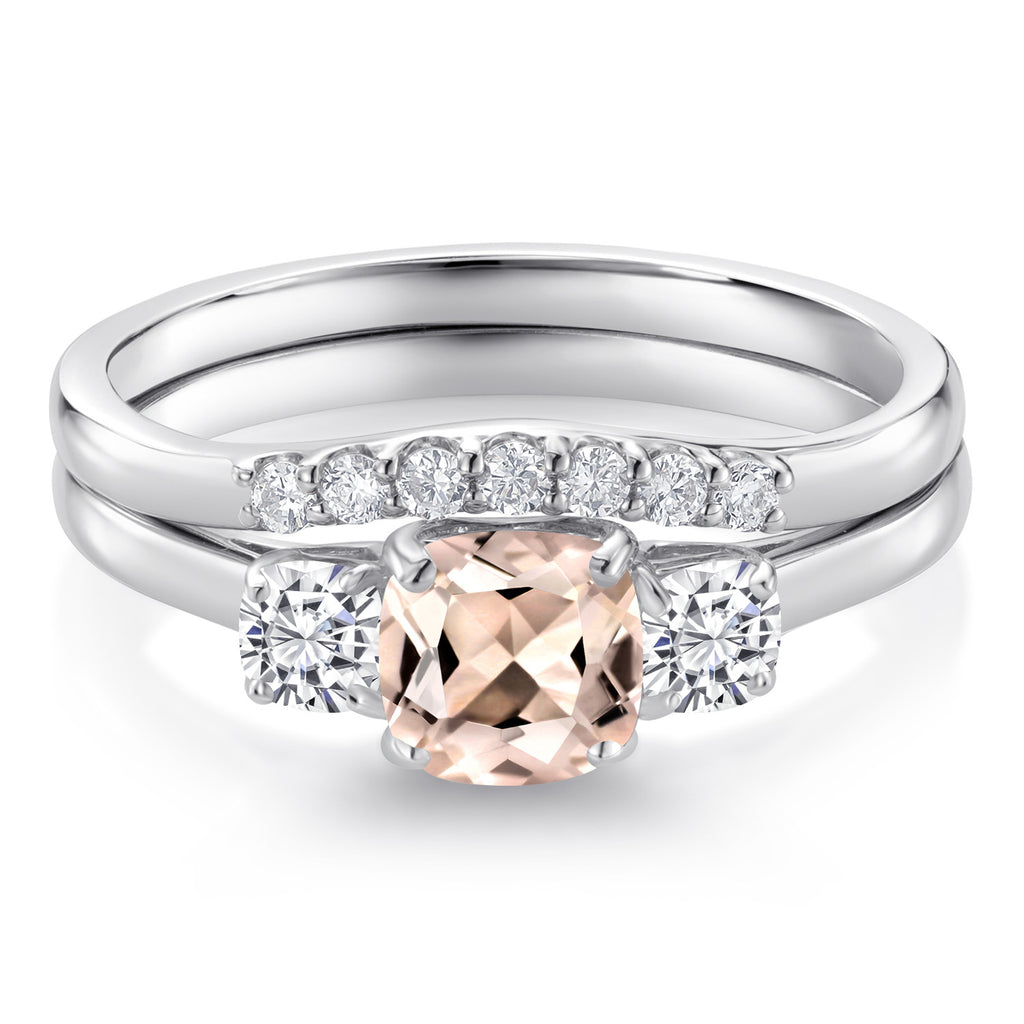 Morganite - Moissanite and Lab Grown Diamond_5_Ring in 10K White Gold