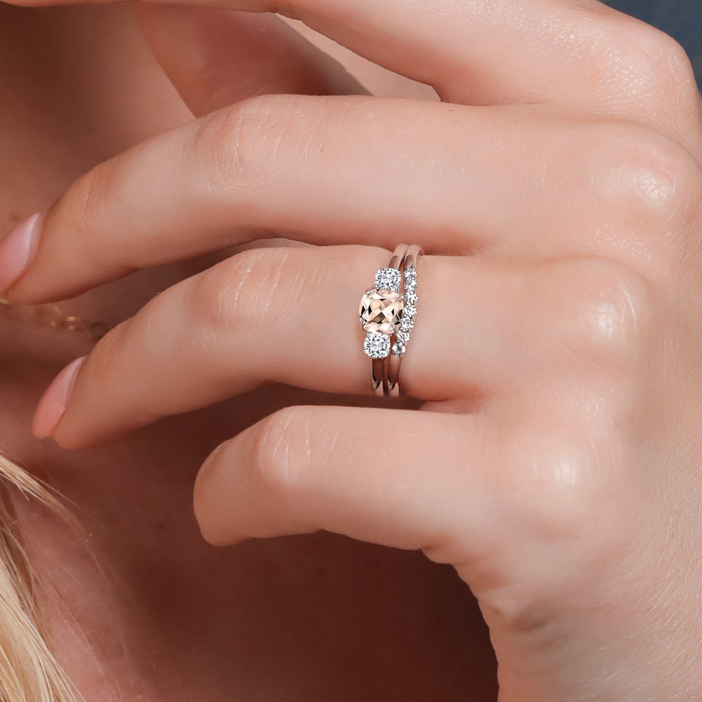 Morganite - Moissanite and Lab Grown Diamond_5_Ring in 10K White Gold