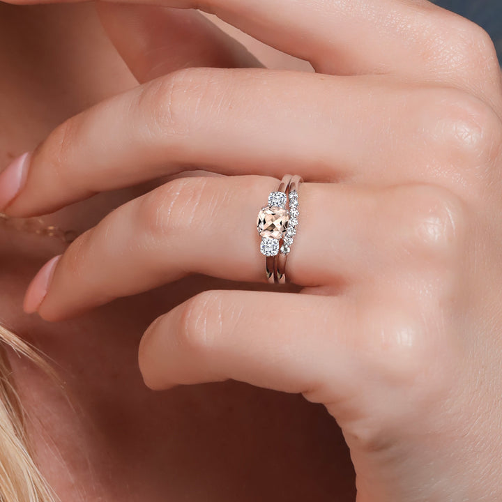 Morganite - Moissanite and Lab Grown Diamond_5_Ring in 10K White Gold
