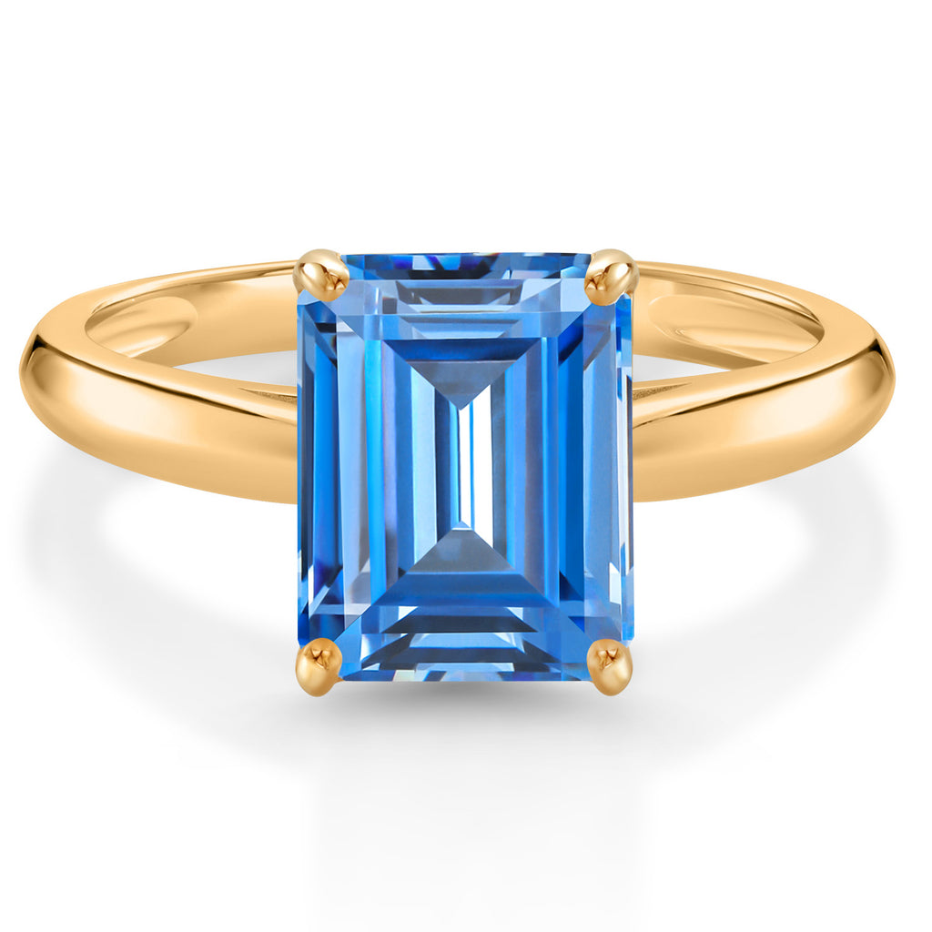 Gem Stone King 10K Yellow Gold Gemstone Birthstone Solitaire Engagement Ring | 9X7MM Emerald Cut | Wedding Anniversary Promise Gold Ring For Women  | Available In Size 5, 6, 7, 8, 9