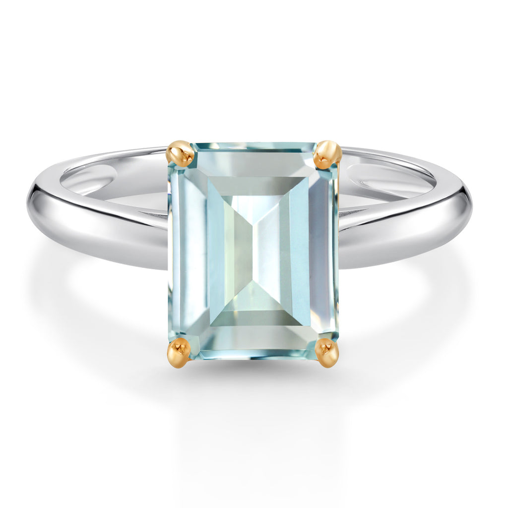 Created Aquamarine - March_7_Ring in 925 Sterling Silver and 10K Yellow Gold