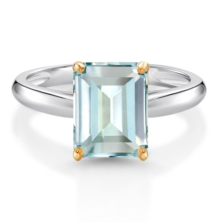 Created Aquamarine - March_9_Ring in 925 Sterling Silver and 10K Yellow Gold