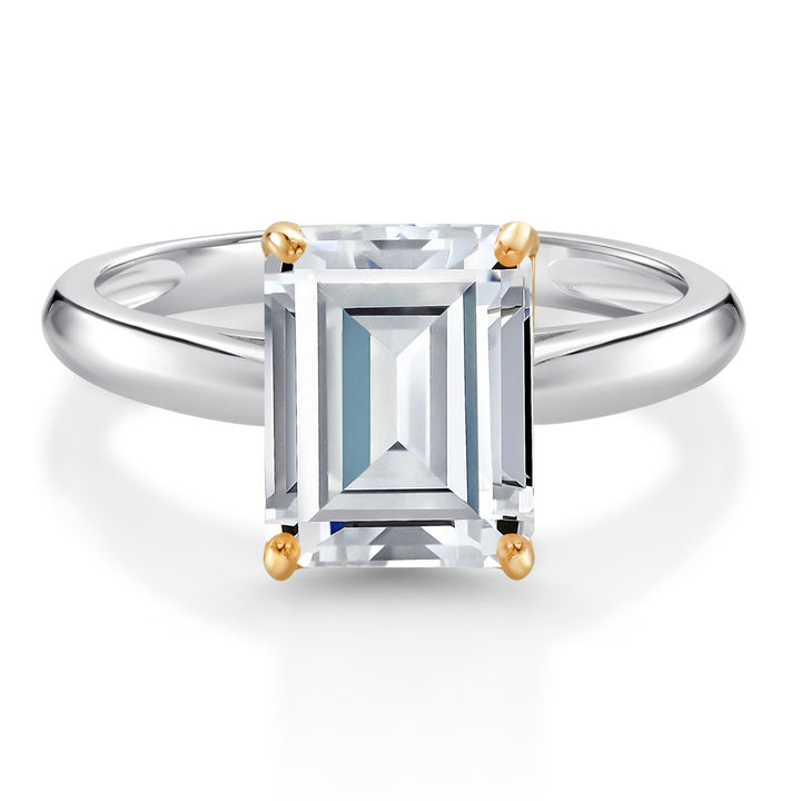 White Moissanite - April_9_Ring in 925 Sterling Silver and 10K Yellow Gold