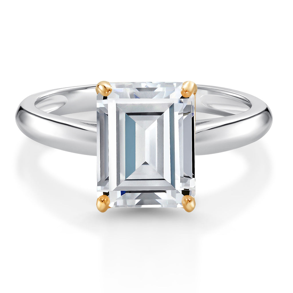 White Moissanite - April_9_Ring in 925 Sterling Silver and 10K Yellow Gold