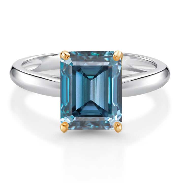 Persian Blue Moissanite - April_6_Ring in 925 Sterling Silver and 10K Yellow Gold
