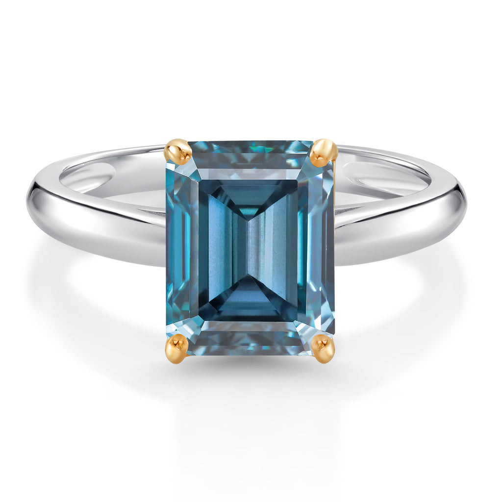 Persian Blue Moissanite - April_7_Ring in 925 Sterling Silver and 10K Yellow Gold