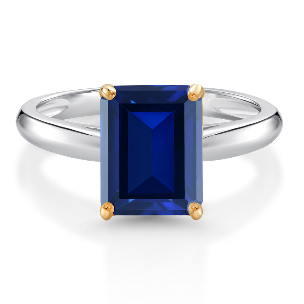 Blue Created Sapphire - September_8_Ring in 925 Sterling Silver and 10K Yellow Gold