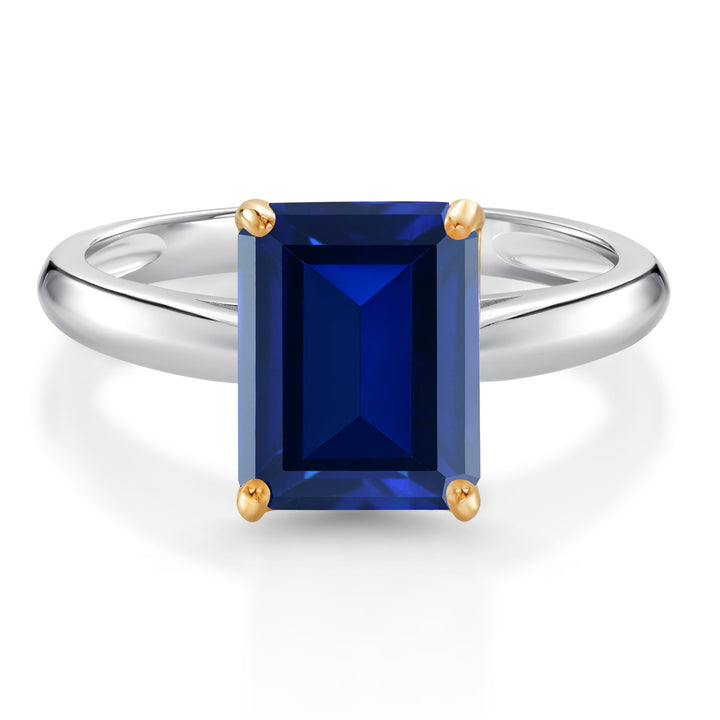 Blue Created Sapphire - September_7_Ring in 925 Sterling Silver and 10K Yellow Gold
