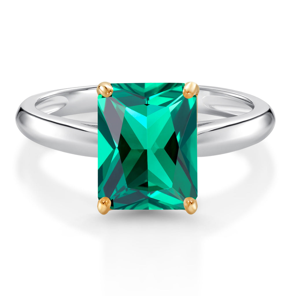 Nano Emerald - May_7_Ring in 925 Sterling Silver and 10K Yellow Gold