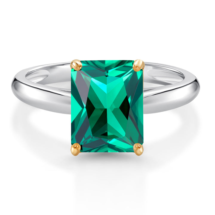 Nano Emerald - May_9_Ring in 925 Sterling Silver and 10K Yellow Gold