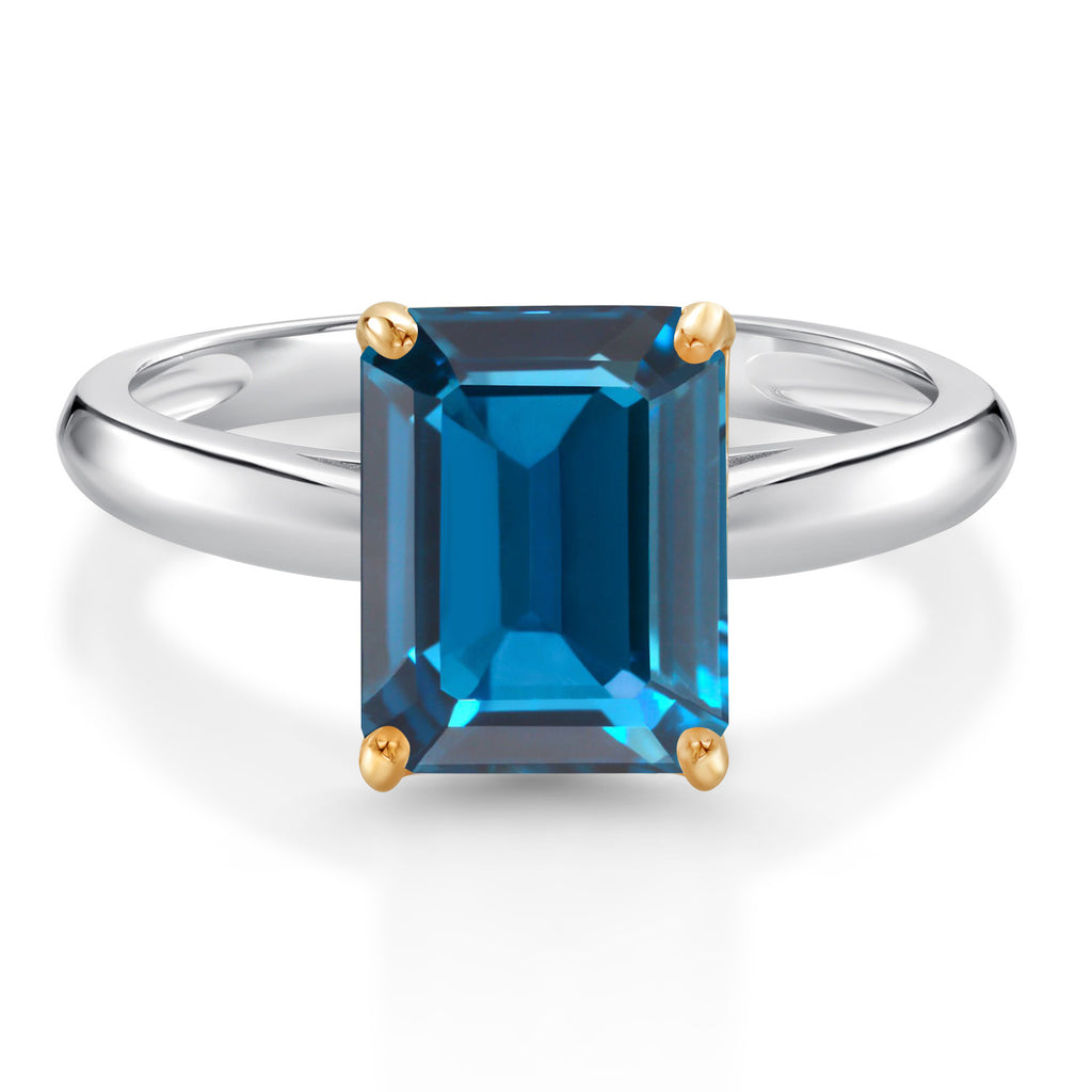 London Blue Topaz - November_7_Ring in 925 Sterling Silver and 10K Yellow Gold