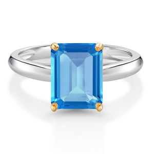 Swiss Blue Topaz - November_9_Ring in 925 Sterling Silver and 10K Yellow Gold