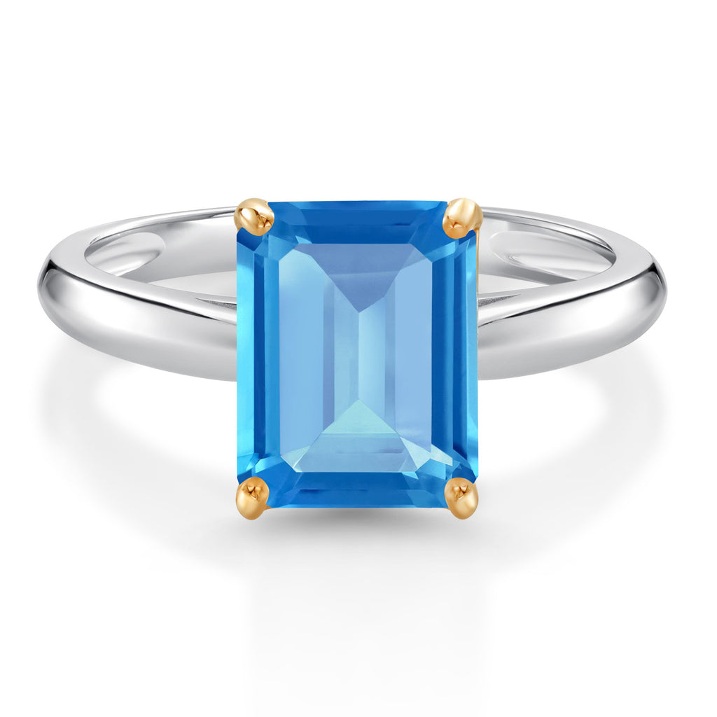 Swiss Blue Topaz - November_7_Ring in 925 Sterling Silver and 10K Yellow Gold