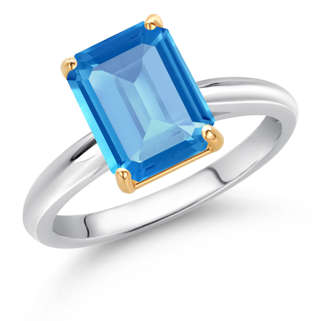 Swiss Blue Topaz - November_9_Ring in 925 Sterling Silver and 10K Yellow Gold