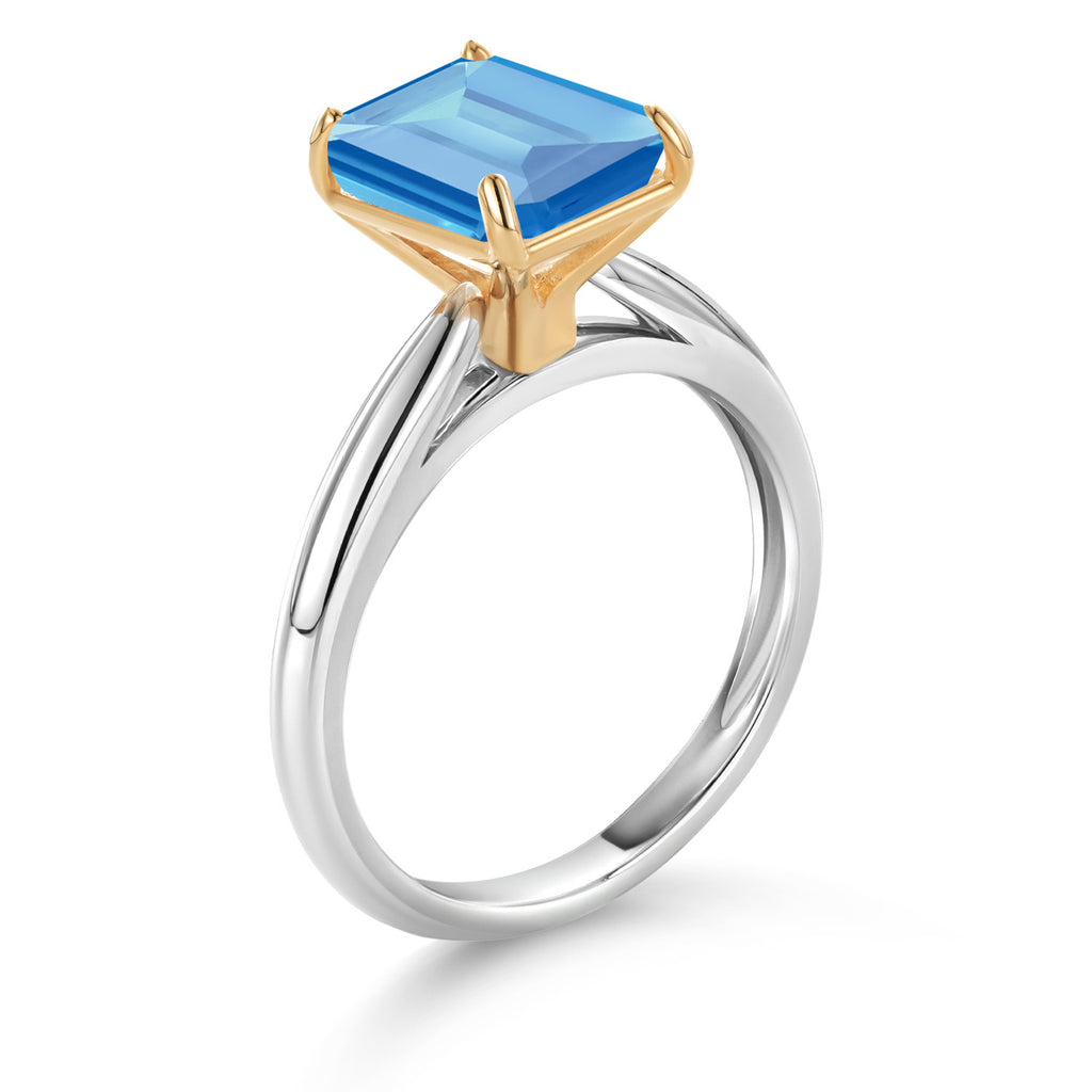 Swiss Blue Topaz - November_9_Ring in 925 Sterling Silver and 10K Yellow Gold