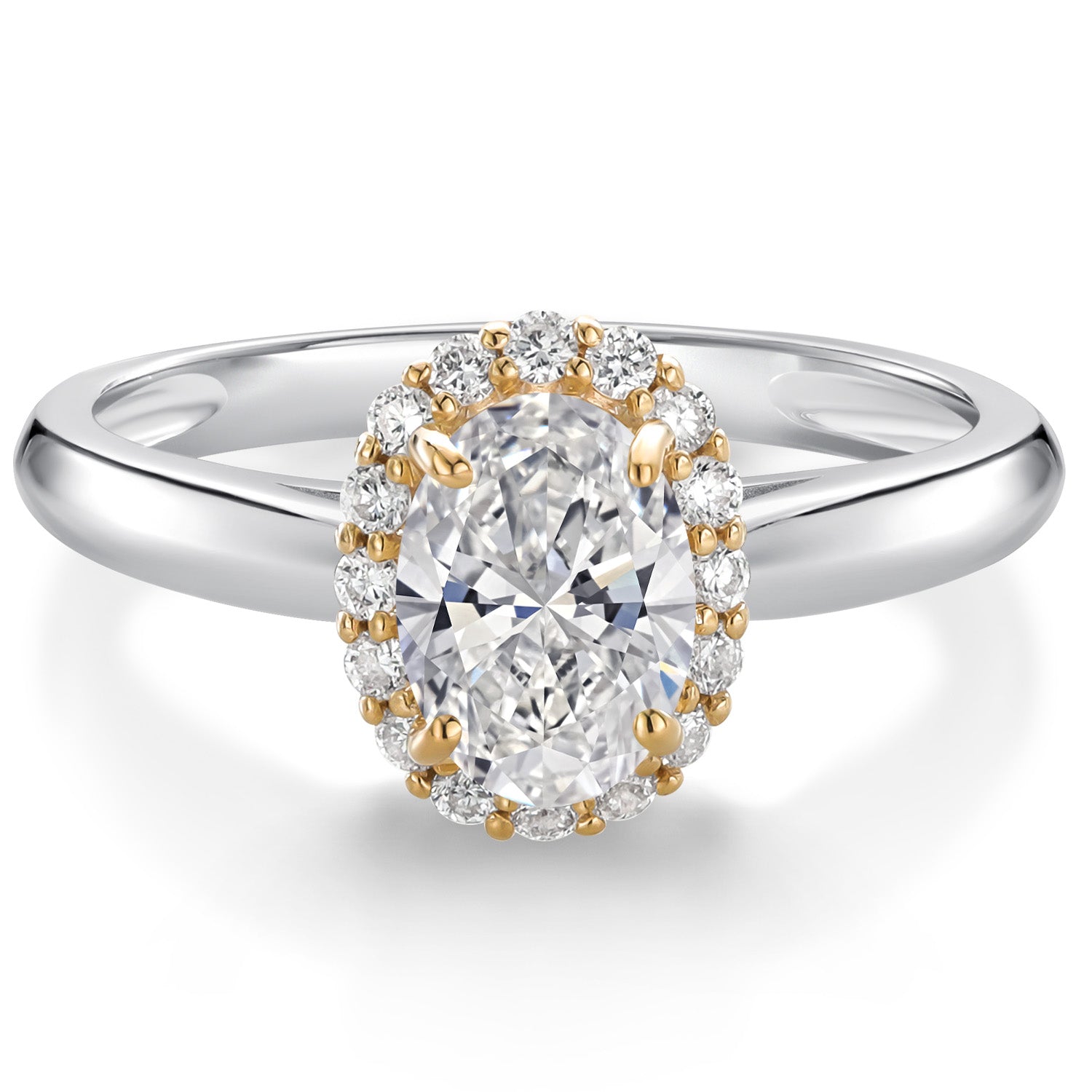 925 Silver and 10K Yellow Gold Lab Grown Diamond Engagement Ring For Women | 0.83 Cttw | Oval 7X5MM | DEF Color | VVS-VS Clarity | Available in Size 5,6,7,8,9