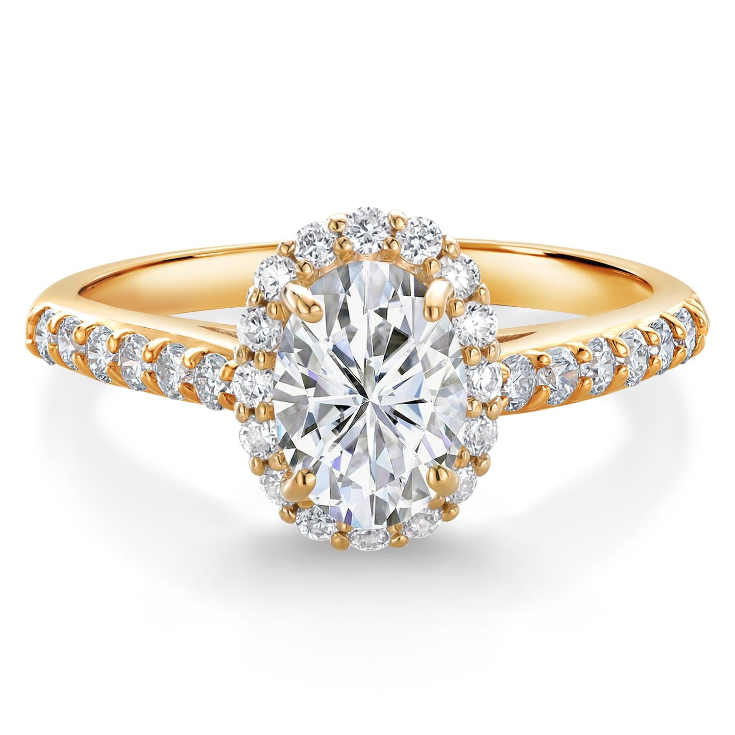 1.28 Cttw 10K Yellow Gold IGI Certified Lab Grown Diamond Halo Engagement Ring For Women | Center Oval Cut Diamond 1 Ct | E-F Color | VS1-VS2 Clarity