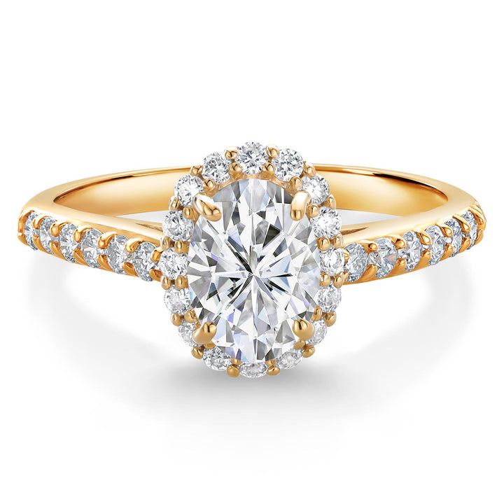 1.28 Cttw 10K Yellow Gold IGI Certified Lab Grown Diamond Halo Engagement Ring For Women | Center Oval Cut Diamond 1 Ct | E-F Color | VS1-VS2 Clarity