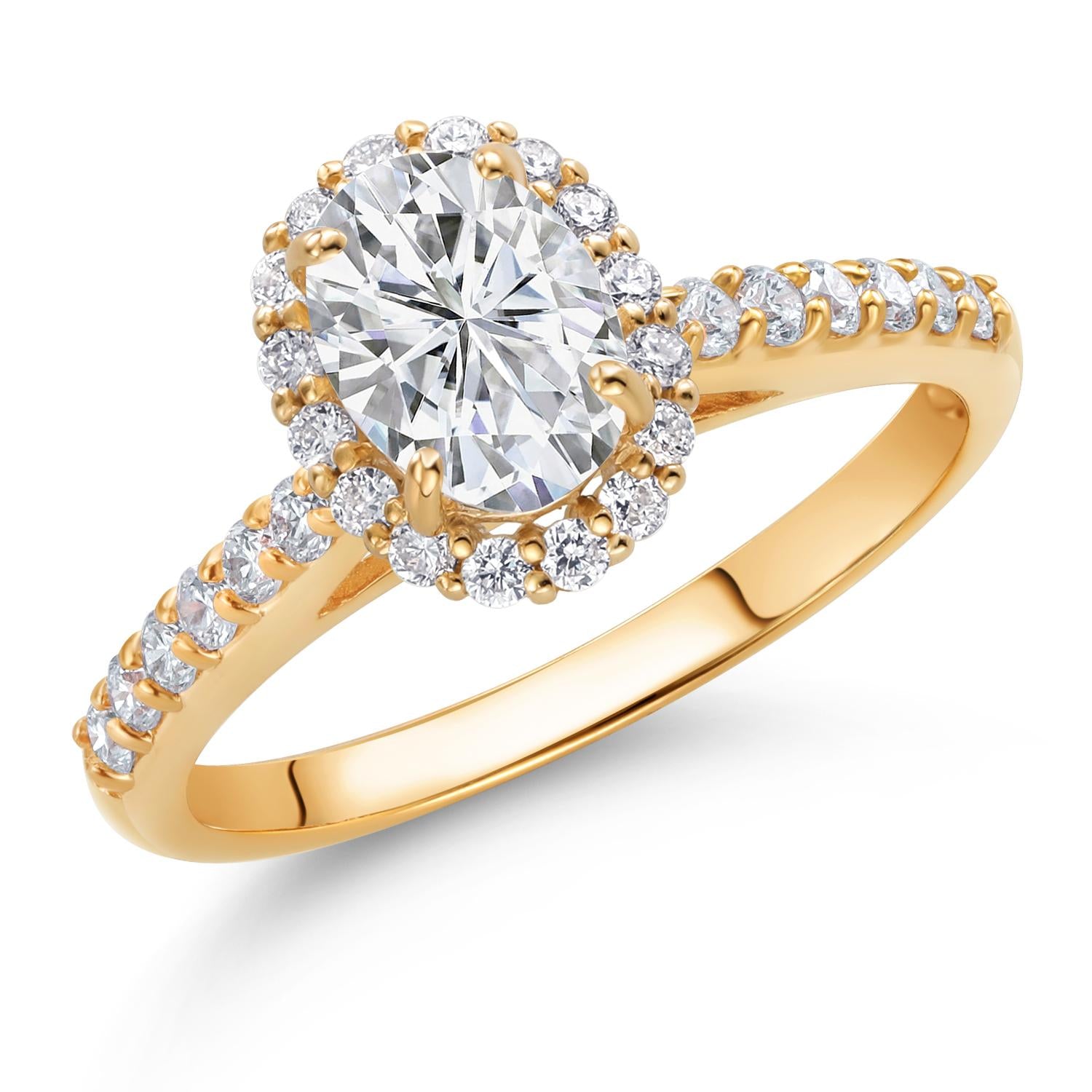 1.28 Cttw 10K Yellow Gold IGI Certified Lab Grown Diamond Halo Engagement Ring For Women | Center Oval Cut Diamond 1 Ct | E-F Color | VS1-VS2 Clarity