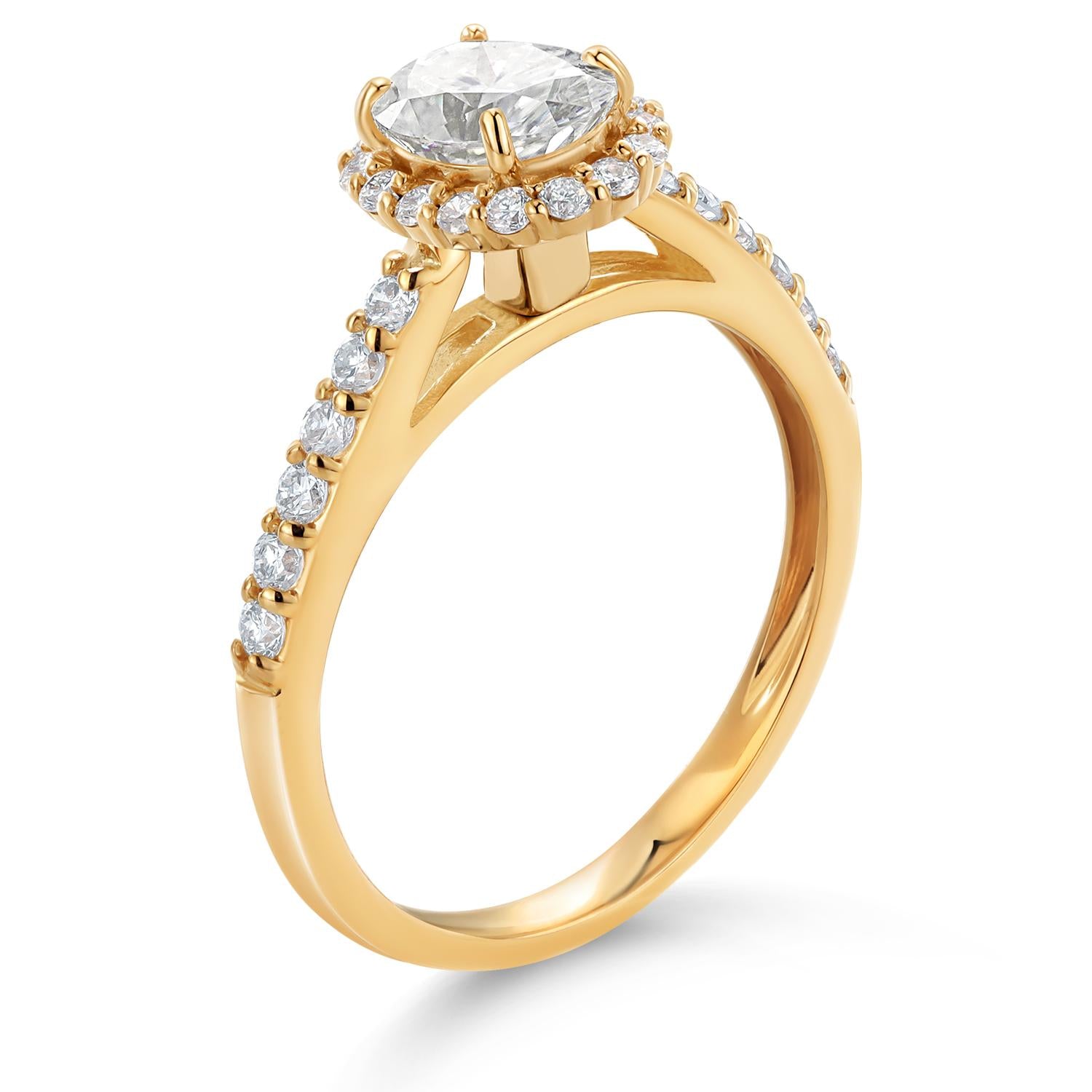 1.28 Cttw 10K Yellow Gold IGI Certified Lab Grown Diamond Halo Engagement Ring For Women | Center Oval Cut Diamond 1 Ct | E-F Color | VS1-VS2 Clarity